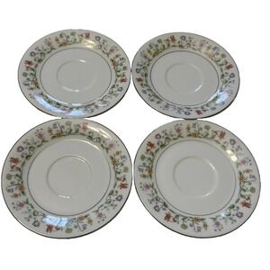 Vintage 1982 Ashley Overseas Eternal Love Saucers Set 4 Platinum Floral China